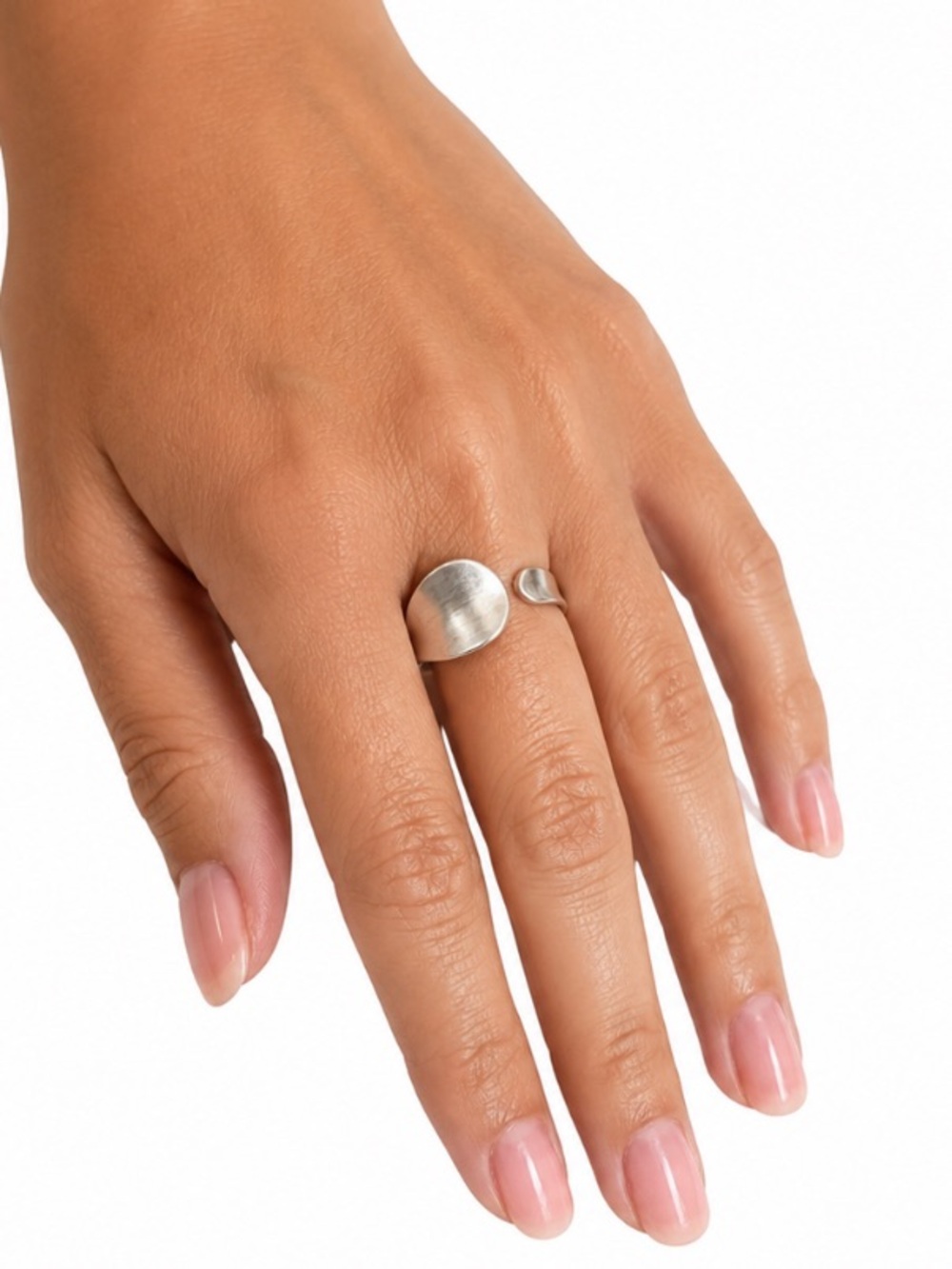 Minimalist Brushed Silver Open Circle Ring - Women Jewelry